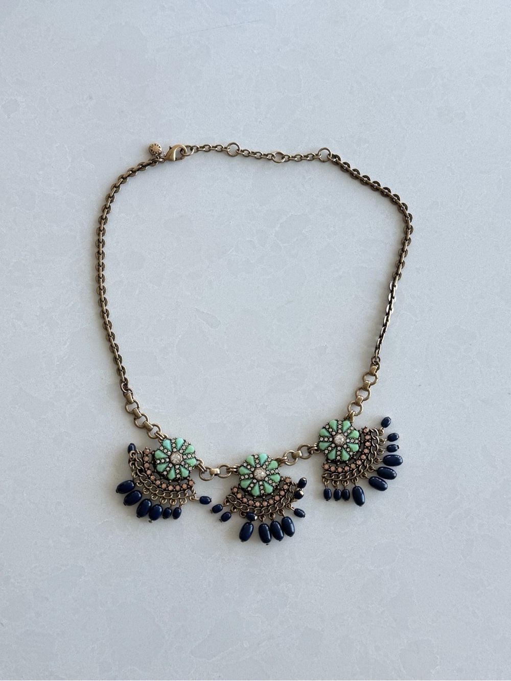 J Crew- Floral Mint & Navy Statement Necklace